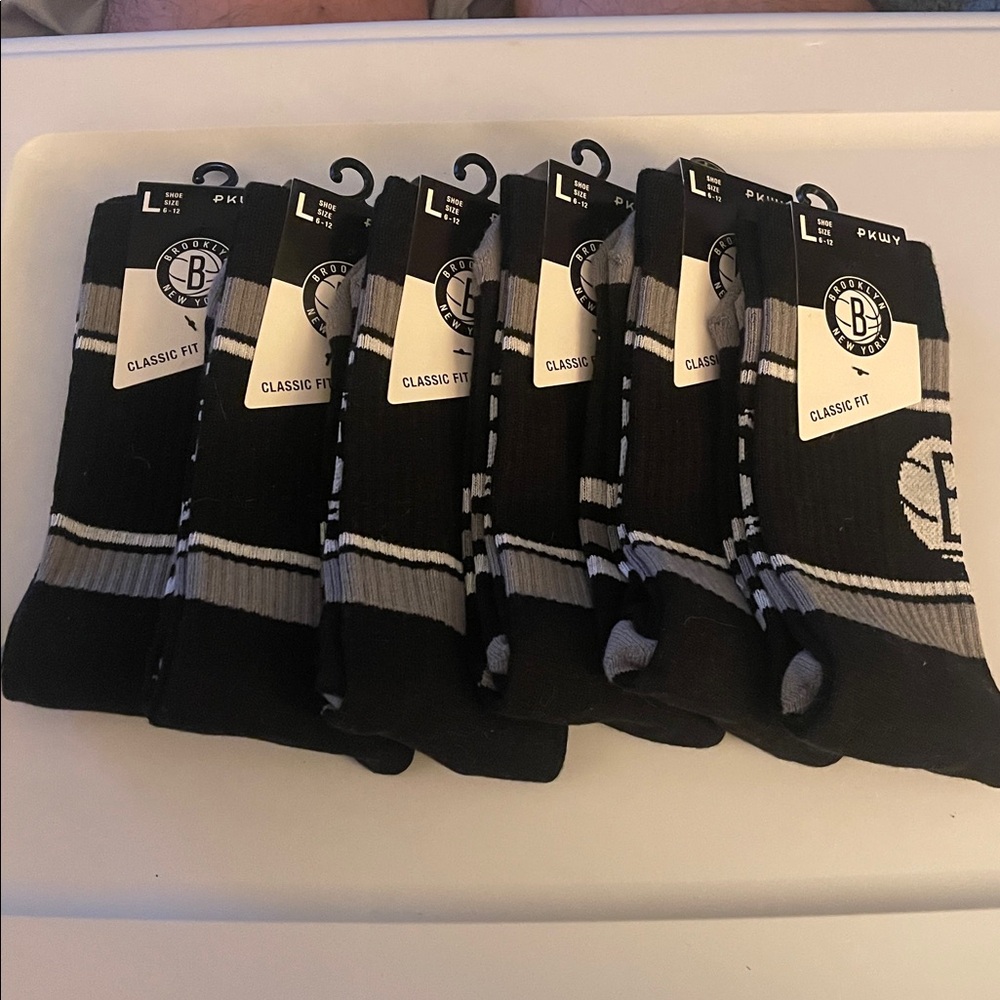 NEW Brooklyn Nets NBA PKWY Varsity Stripe Crew Socks Large 6 Pair